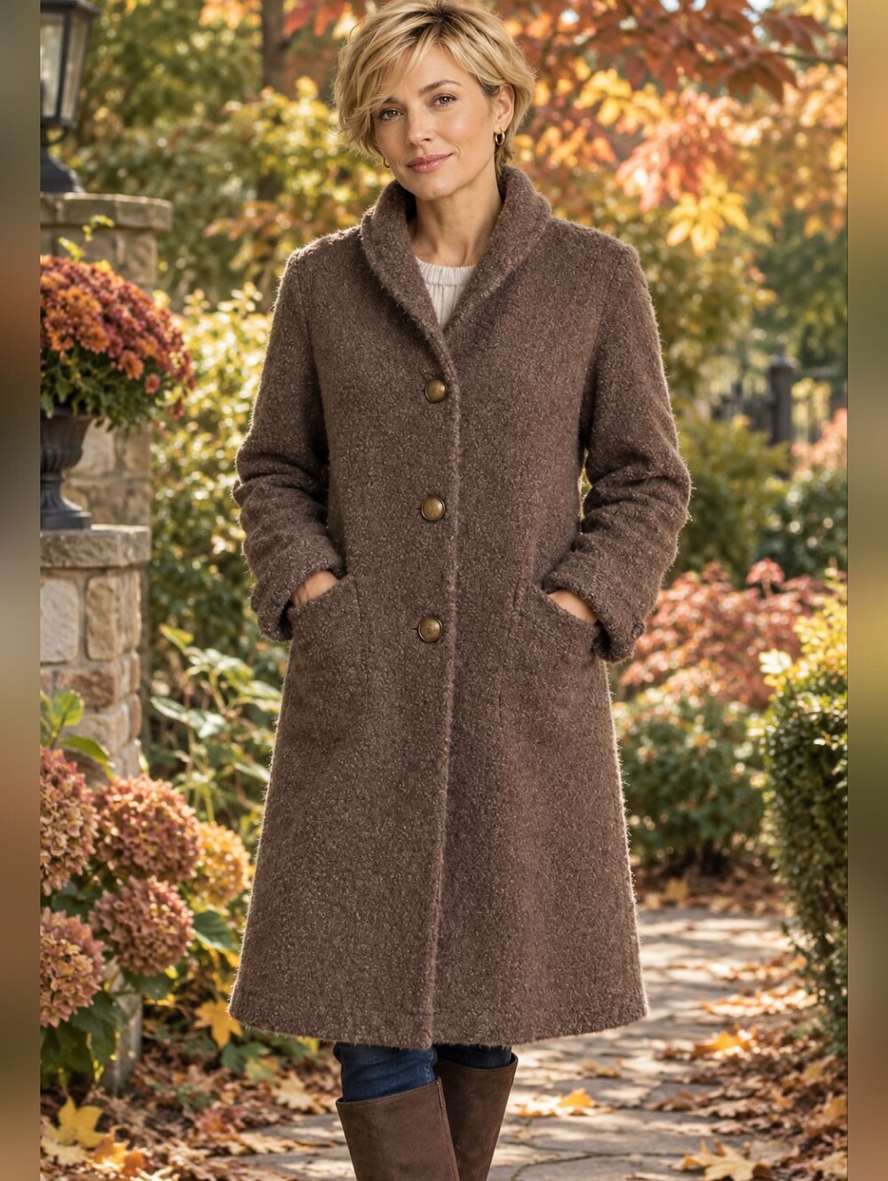 Vintage Forstmann 100% Virgin Wool Mary-Lane Boucle Brown Coat. XL.